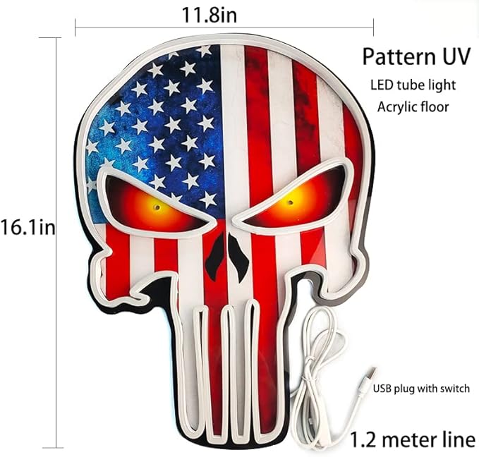 Modern Skullhead LED Neon Sign - UV Printed Wall Art for Gaming Room - Crossover Lighting Shop