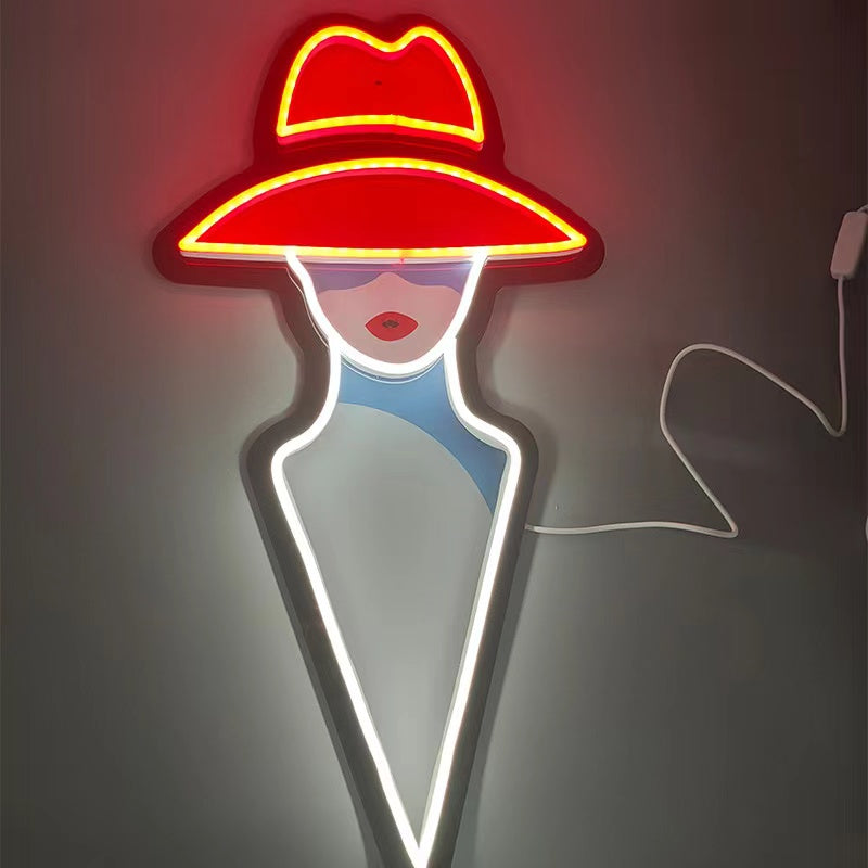๐๐NEW LED Neon Sign -Lady with Red Hat