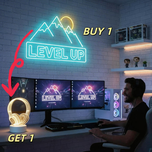 Level Up Your Vibe: Mountain Sunrise LED Neon Sign for Gaming Room