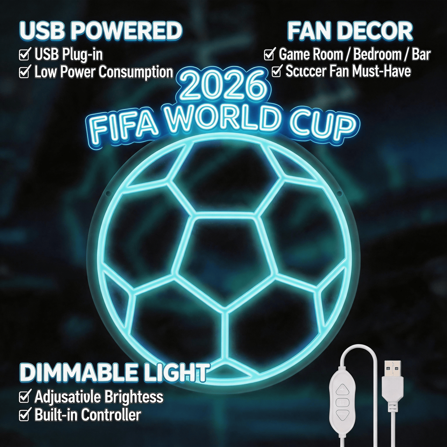 2026 FIFA World Cup Soccer LED Neon Sign – USB Powered Wall Decor - Crossover Lighting Shop