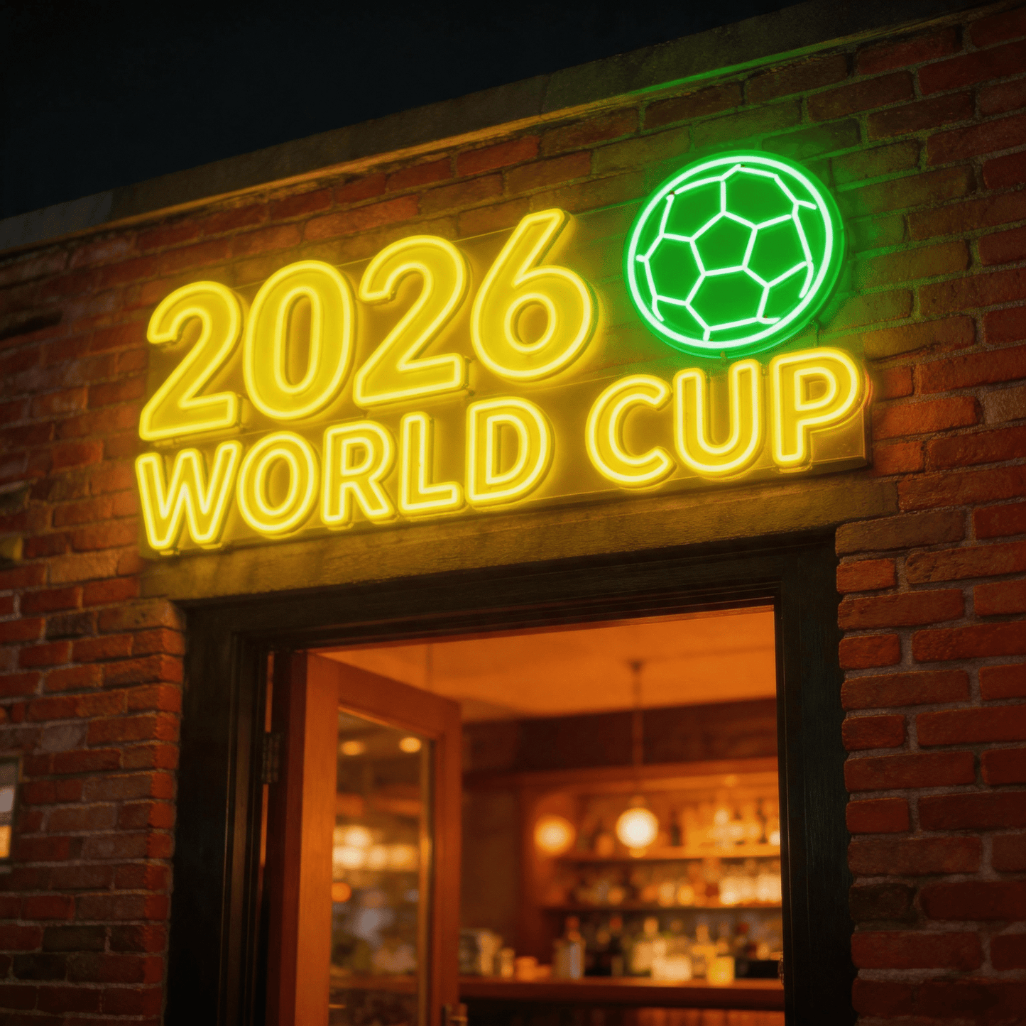 2026 World Cup Commercial Edition LED Neon Sign – Vibrant Yellow & Green Sports Wall Decor - Crossover Lighting Shop