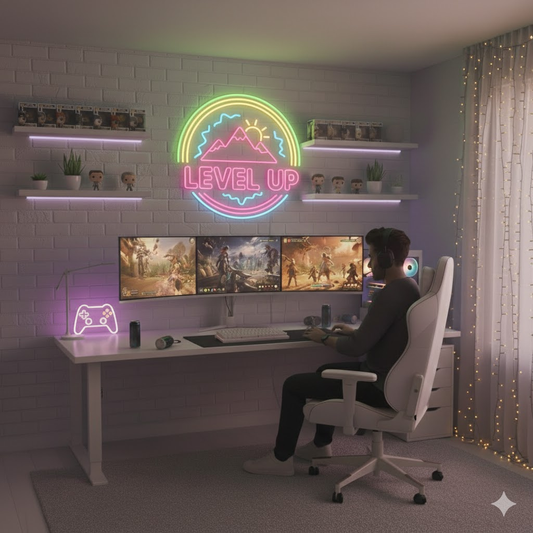 Mountain Peak "Level Up" Circle Neon Sign - Community Edition