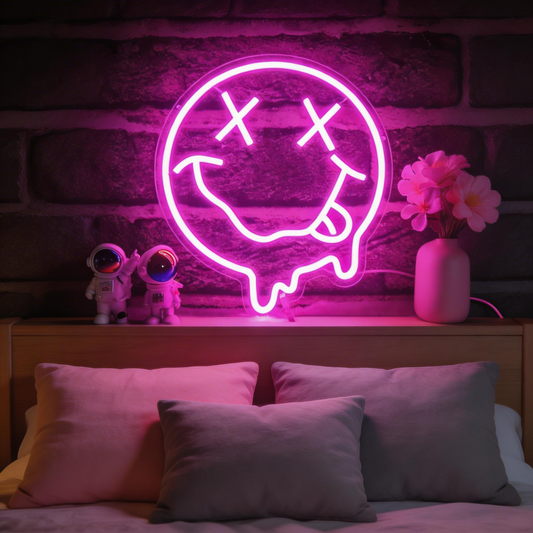 Melting Smiley Face Neon Sign - Y2K Retro Fluid Art Neon Sign for Wall Decor for Bedroom & Game Room