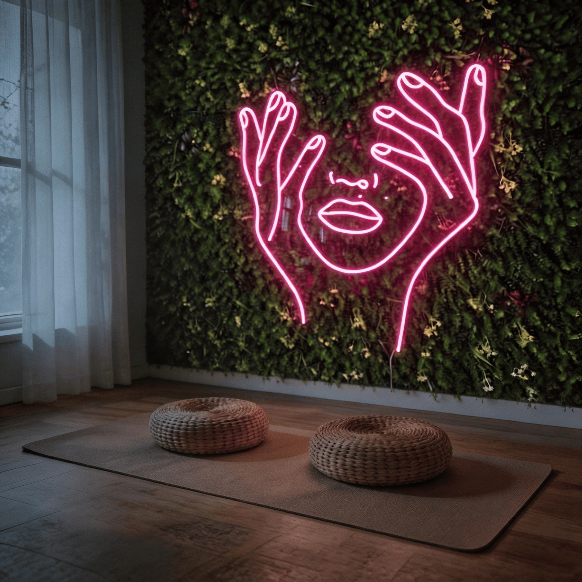 Abstract Face & Hands Neon Sign - LED Wall Art for Boutique, Cafe & Bedroom Decor - Crossover Lighting Shop