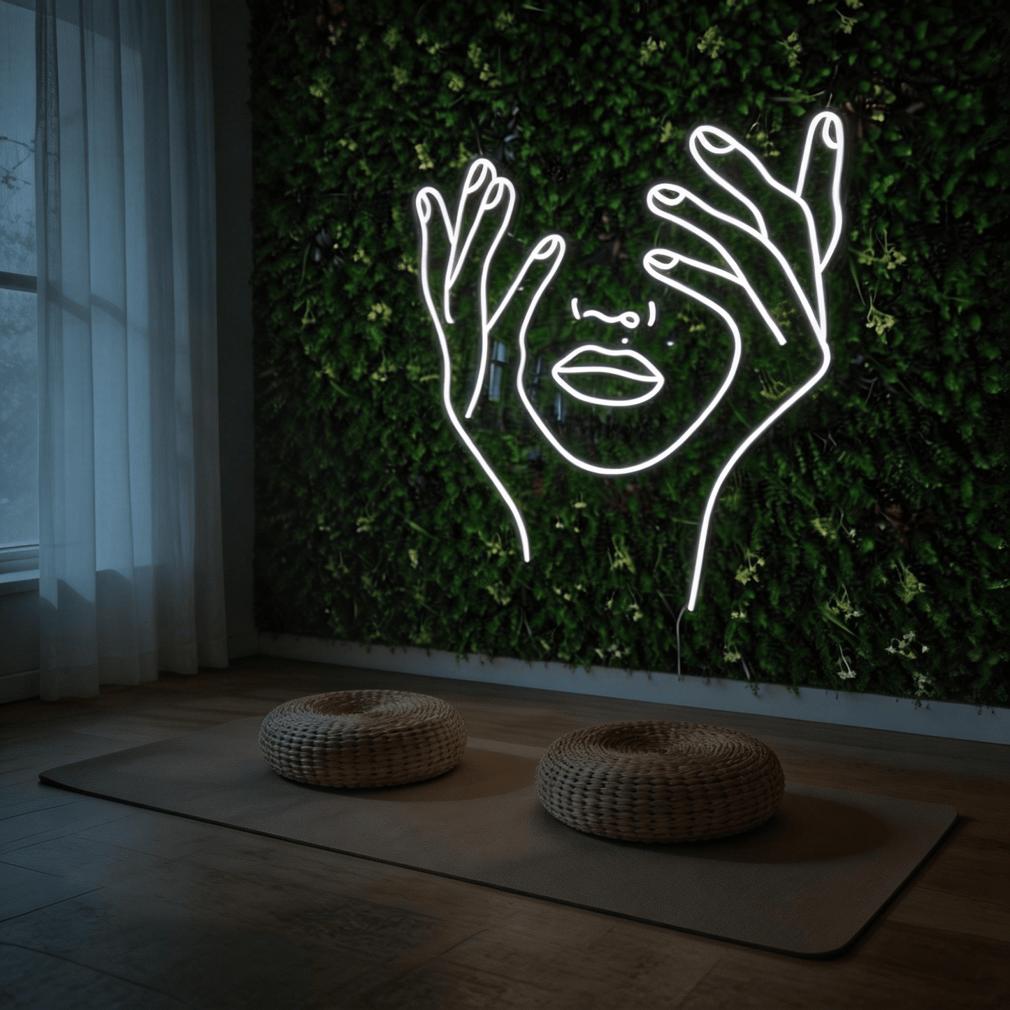 Abstract Face & Hands Neon Sign - LED Wall Art for Boutique, Cafe & Bedroom Decor - Crossover Lighting Shop
