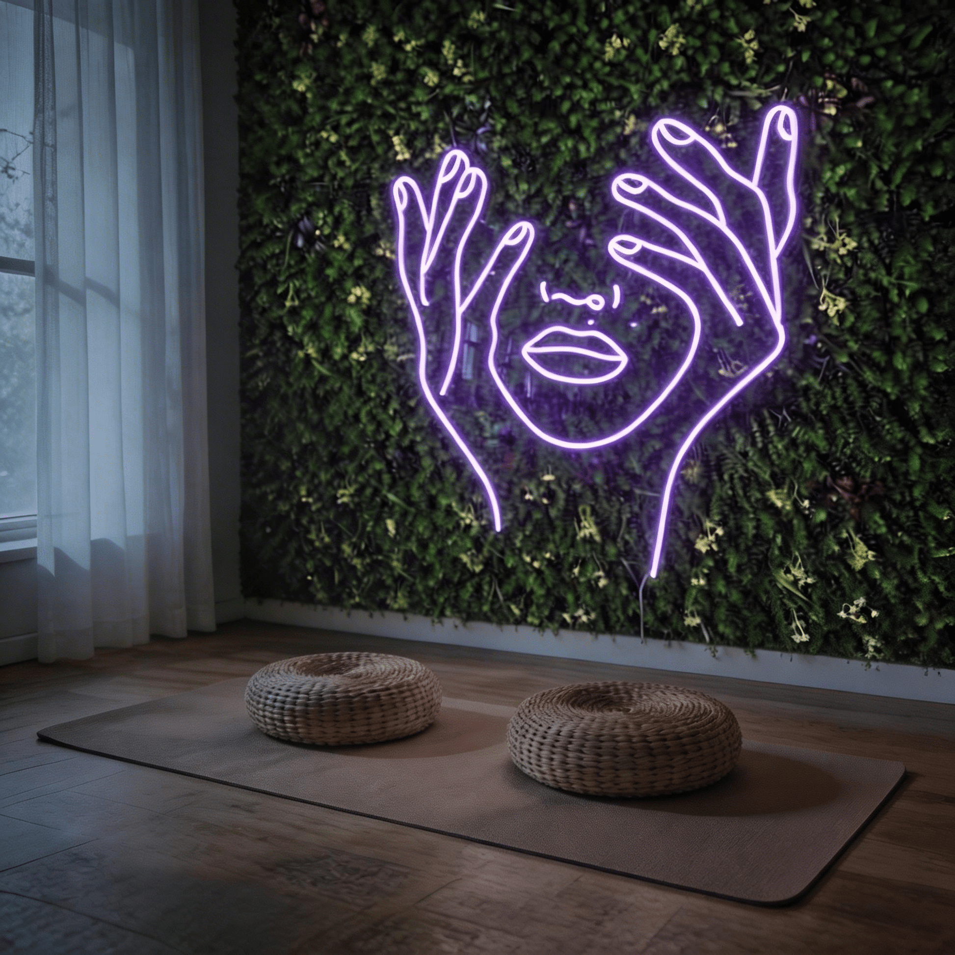 Abstract Face & Hands Neon Sign - LED Wall Art for Boutique, Cafe & Bedroom Decor - Crossover Lighting Shop
