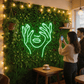 Abstract Face & Hands Neon Sign - LED Wall Art for Boutique, Cafe & Bedroom Decor - Crossover Lighting Shop