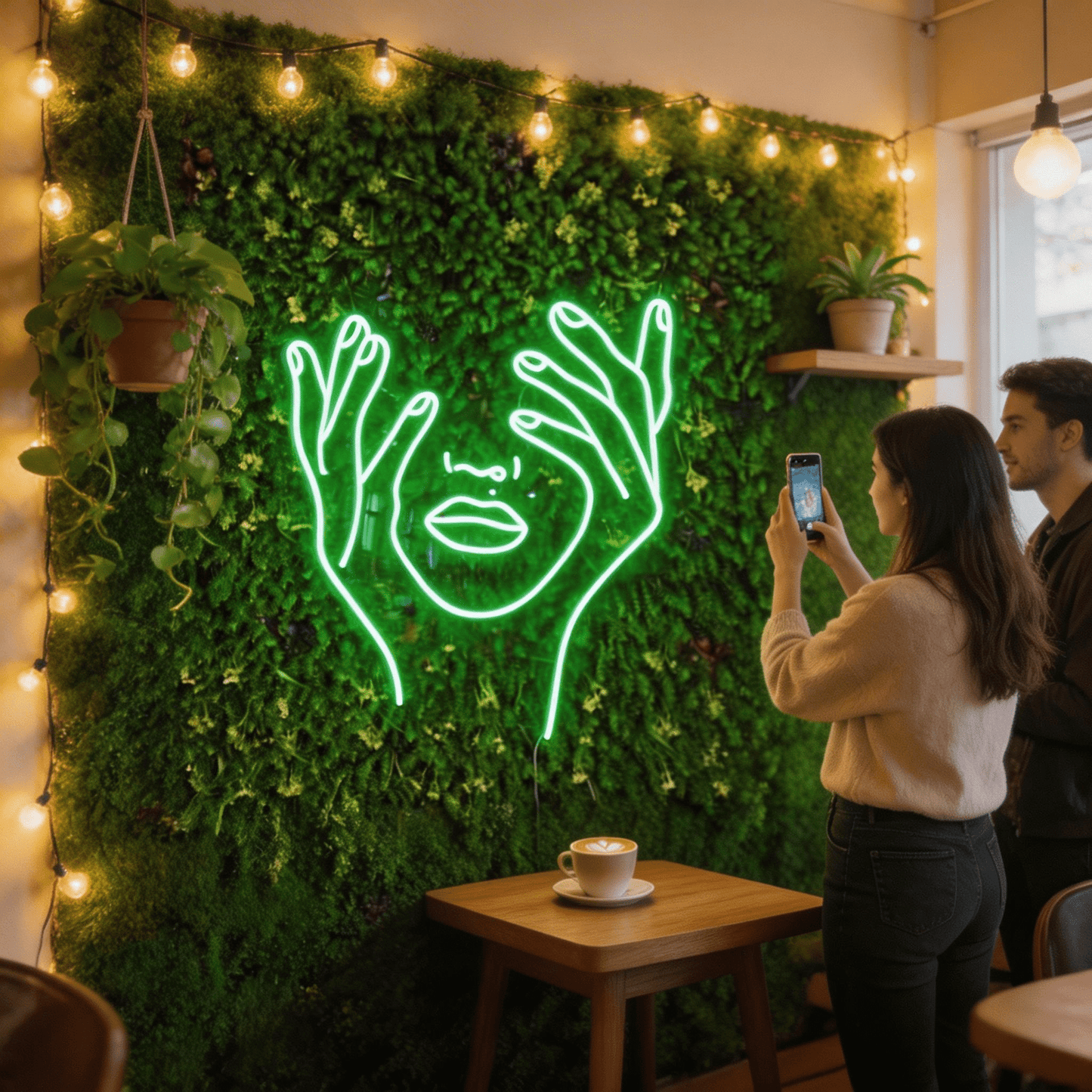 Abstract Face & Hands Neon Sign - LED Wall Art for Boutique, Cafe & Bedroom Decor - Crossover Lighting Shop