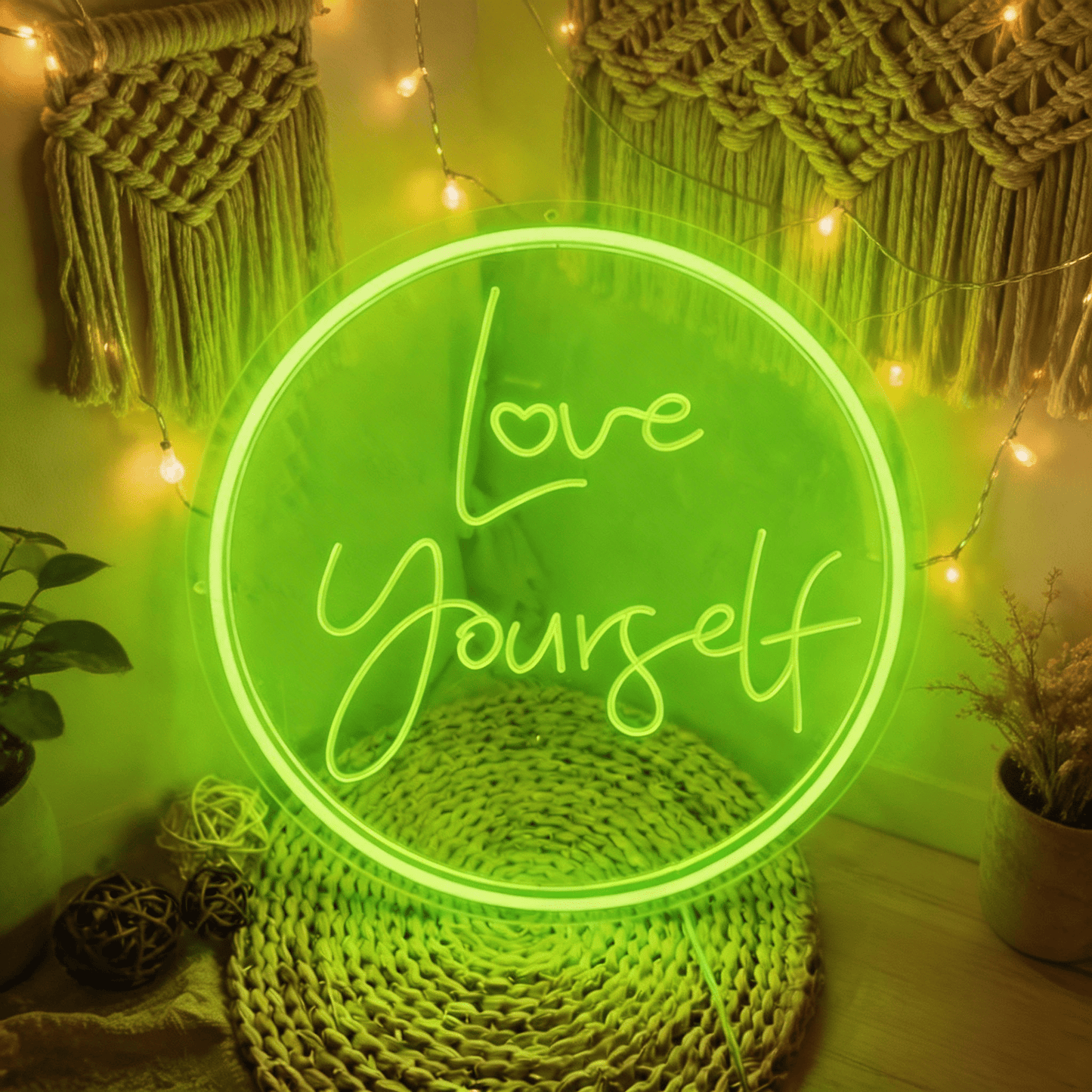 Circular "Love Yourself" Neon Sign - LED Wall Decor for Self - Love & Boho Spaces - Crossover Lighting Shop