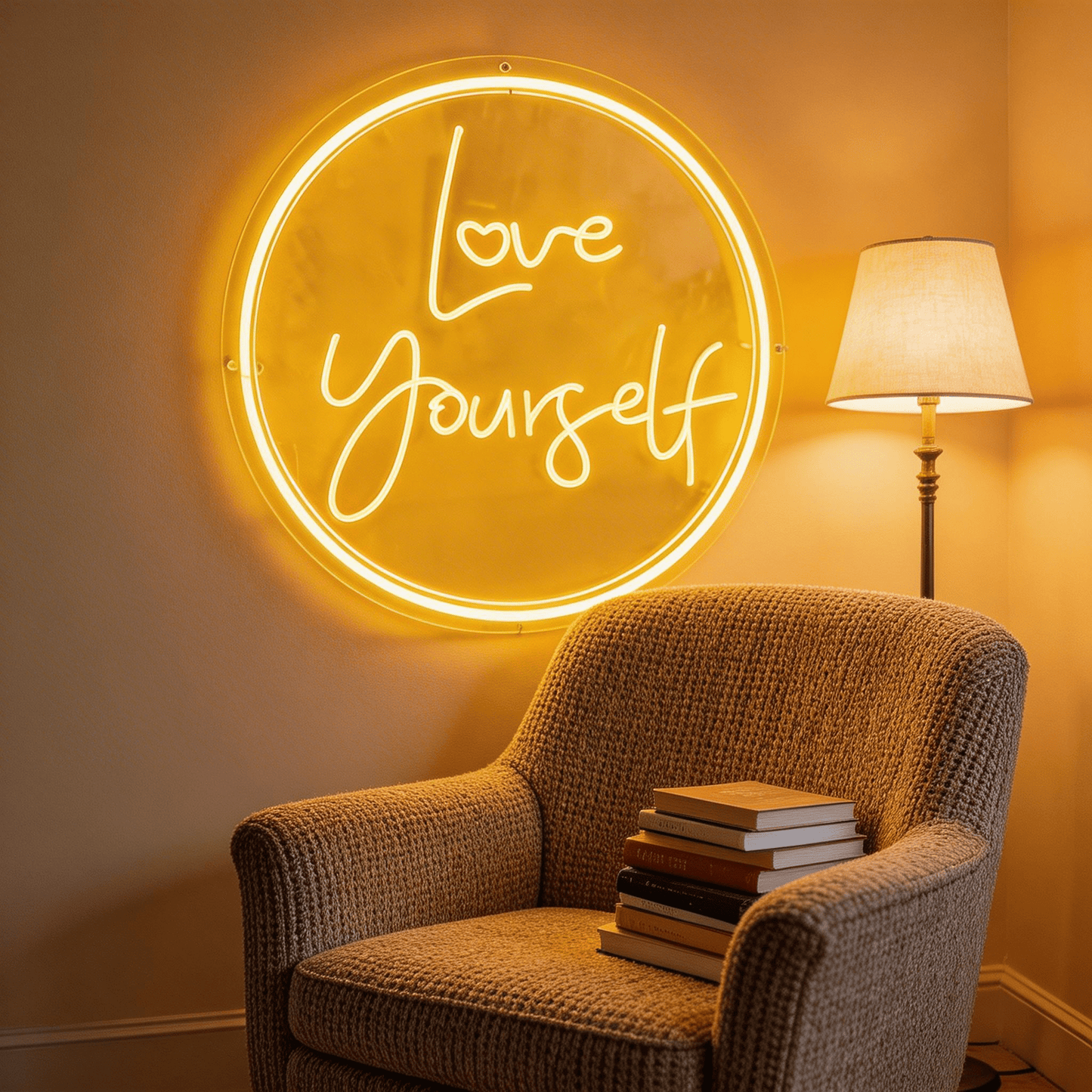Circular "Love Yourself" Neon Sign - LED Wall Decor for Self - Love & Boho Spaces - Crossover Lighting Shop