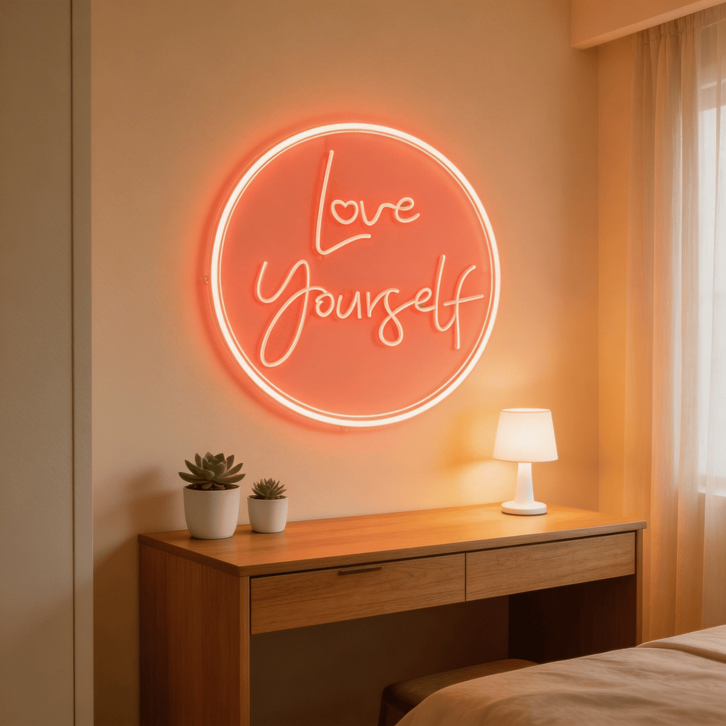 Circular "Love Yourself" Neon Sign - LED Wall Decor for Self - Love & Boho Spaces - Crossover Lighting Shop