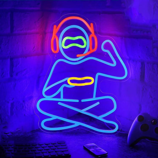 Cyber Gamer Silhouette Neon Sign - "GAME ON" Dynamic LED Wall Art (40*32CM) - Crossover Lighting Shop