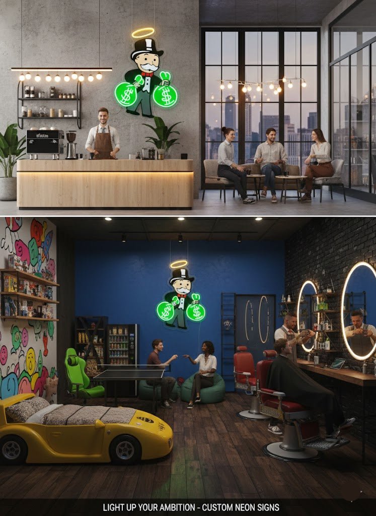 Handmade Monopoly Money Bags Neon Sign - Cool LED Light for Home Bar, Office, and Stock Trader Den - Crossover Lighting Shop