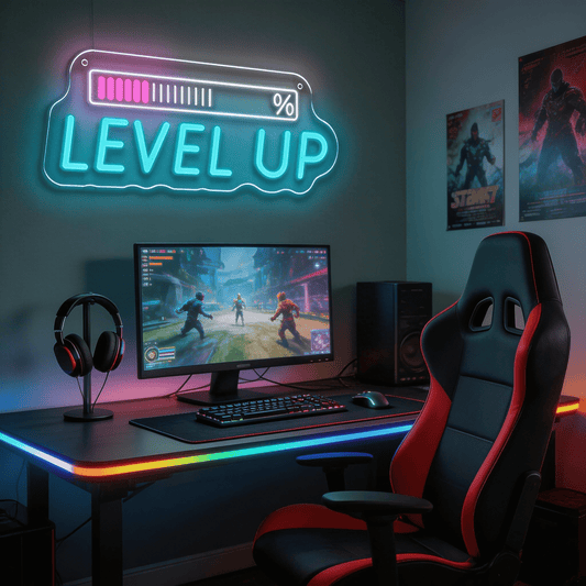 "Level Up" Motivational Neon Sign - Interactive Wall Decor - Crossover Lighting Shop