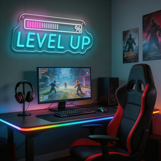 "Level Up" Motivational Neon Sign - Interactive Wall Decor