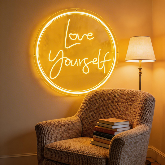 Circular "Love Yourself" Neon Sign - LED Wall Decor for Self-Love & Boho Spaces
