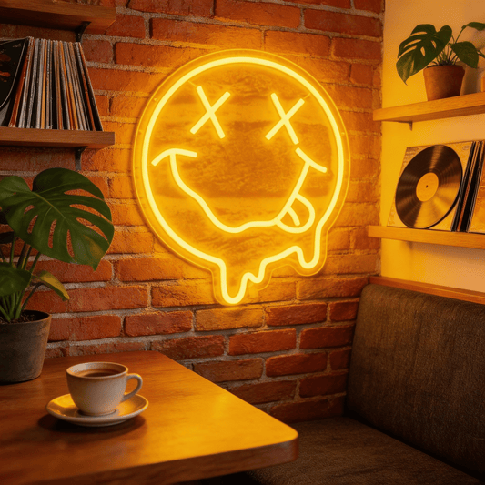 Melting Smiley Face Neon Sign - Y2K Retro Fluid Art Neon Sign for Wall Decor for Bedroom & Game Room - Crossover Lighting Shop