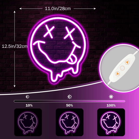 Melting Smiley Face Neon Sign - Y2K Retro Fluid Art Neon Sign for Wall Decor for Bedroom & Game Room - Crossover Lighting Shop