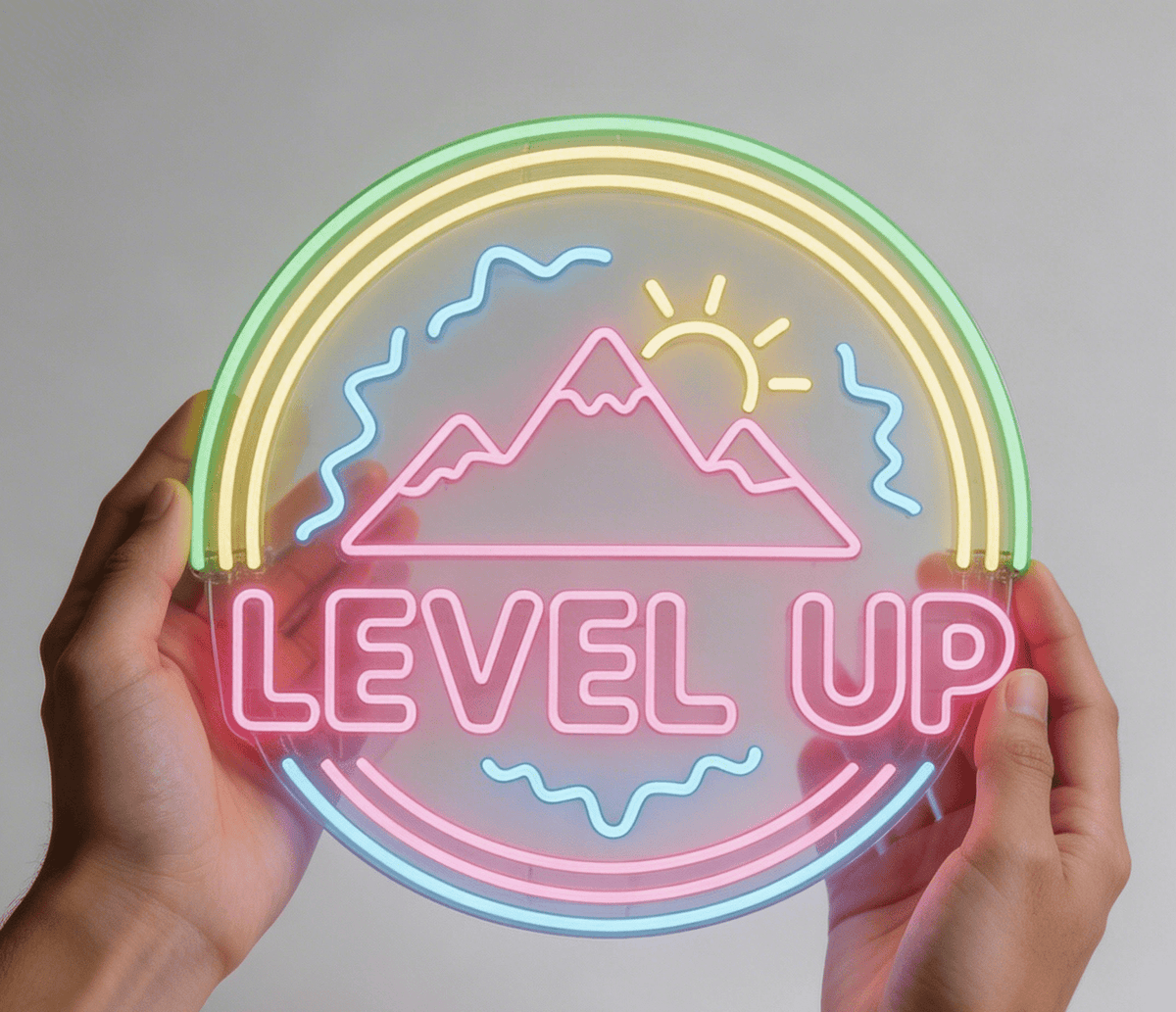 Mountain Peak "Level Up" Neon Sign for Gaming Room - Crossover Lighting Shop