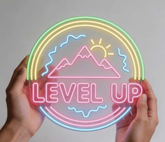 Mountain Peak "Level Up" Neon Sign for Gaming Room - Crossover Lighting Shop