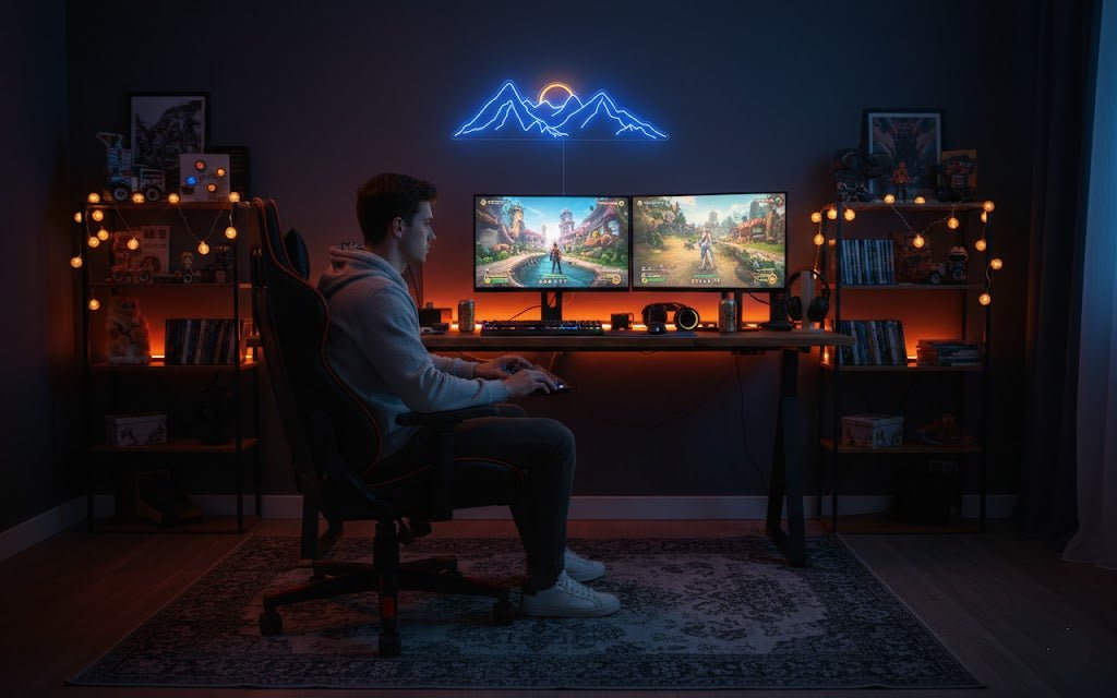 Mountain Peak & Sunrise LED Neon Sign - Modern Wall Decor for Gaming Room, Bedroom & Office - Crossover Lighting Shop