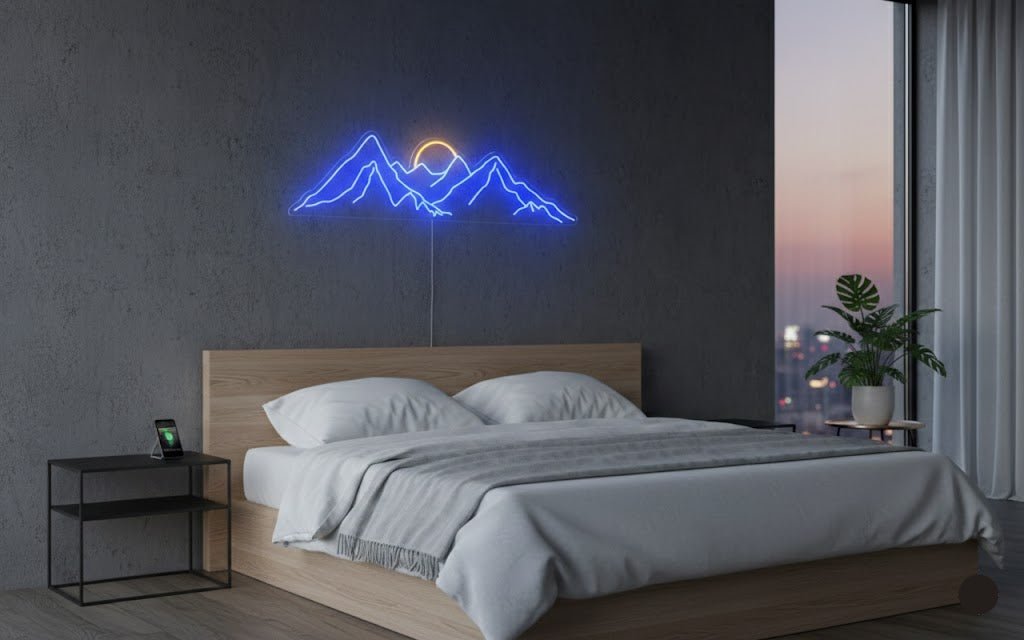 Mountain Peak & Sunrise LED Neon Sign - Modern Wall Decor for Gaming Room, Bedroom & Office - Crossover Lighting Shop