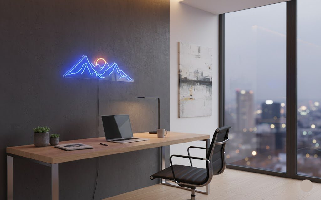 Mountain Peak & Sunrise LED Neon Sign - Modern Wall Decor for Gaming Room, Bedroom & Office - Crossover Lighting Shop