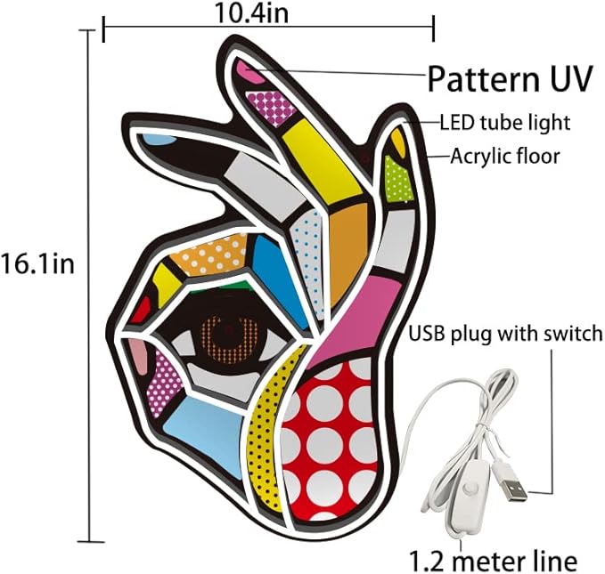 Pop Art OK Hand LED Neon Wall Sign, Custom Color - Crossover Lighting Shop