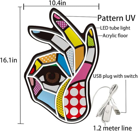 Pop Art OK Hand LED Neon Wall Sign, Custom Color - Crossover Lighting Shop