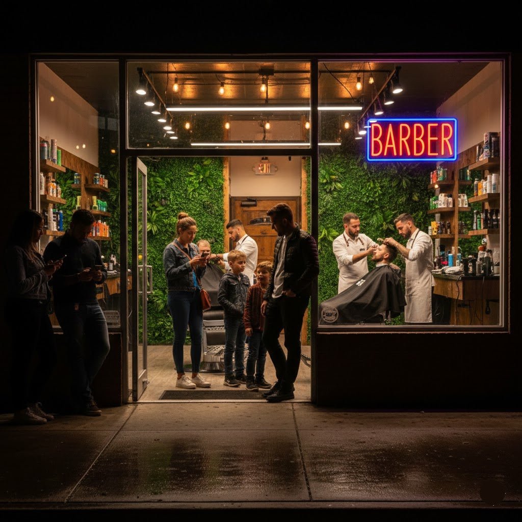 Professional BARBER LED Neon Sign - Classic Blue & Red Window Decor for Barbershops - Crossover Lighting Shop