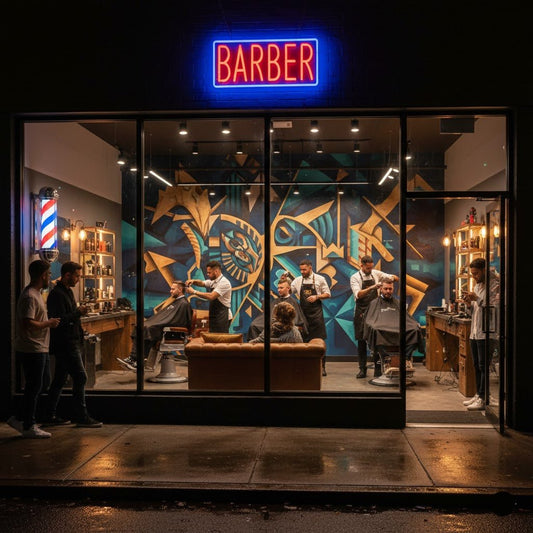 Professional BARBER LED Neon Sign - Classic Blue & Red Window Decor for Barbershops - Crossover Lighting Shop