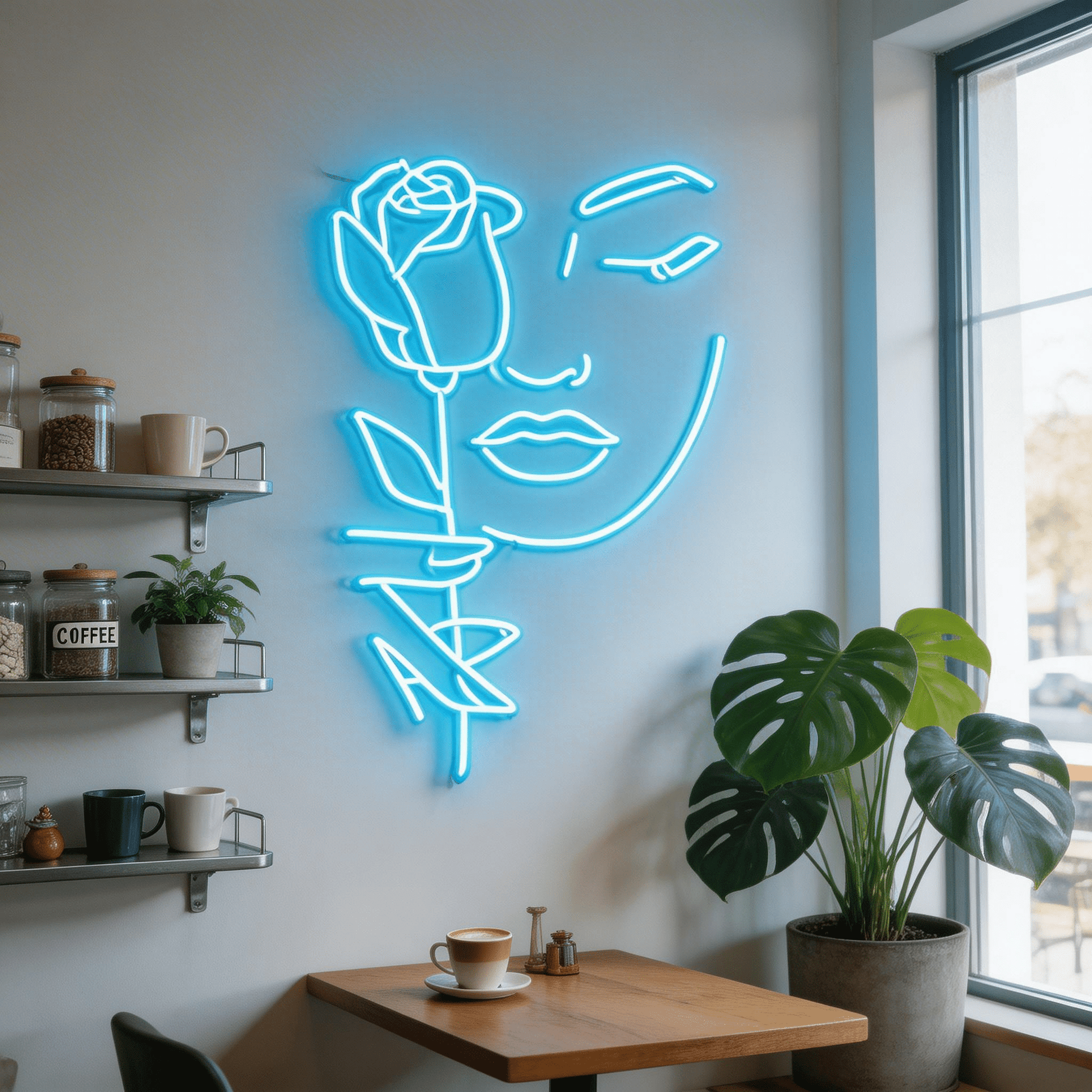 Serene Muse: Minimalist Abstract Face Line Art Glow Neon Sign - Crossover Lighting Shop