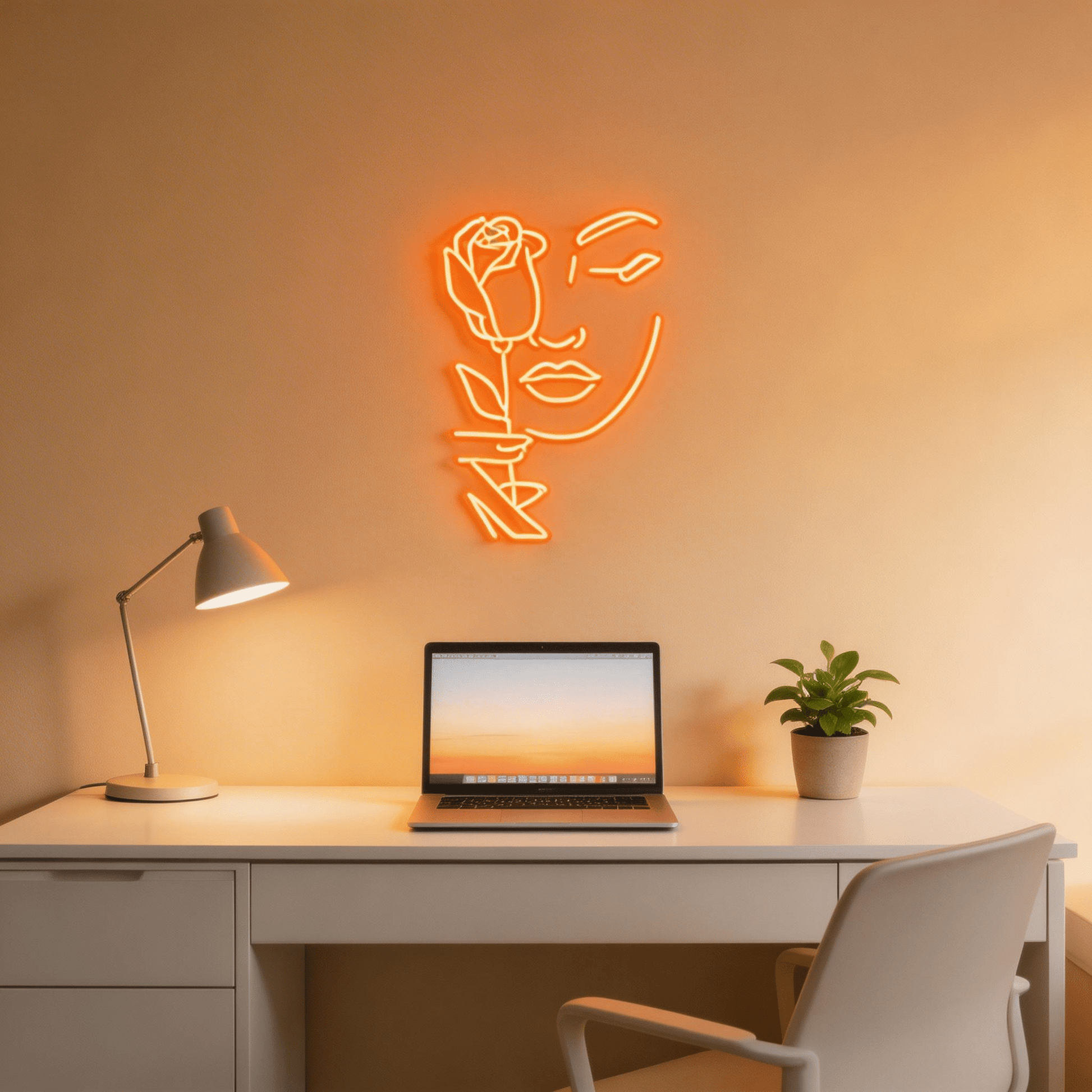 Serene Muse: Minimalist Abstract Face Line Art Glow Neon Sign - Crossover Lighting Shop