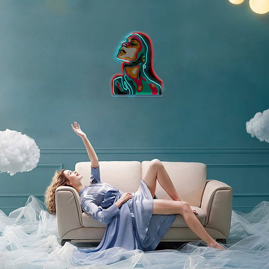 Wow Lady Pop Art LED Neon Sign - 3D Acrylic Portrait Wall Decor - Crossover Lighting Shop