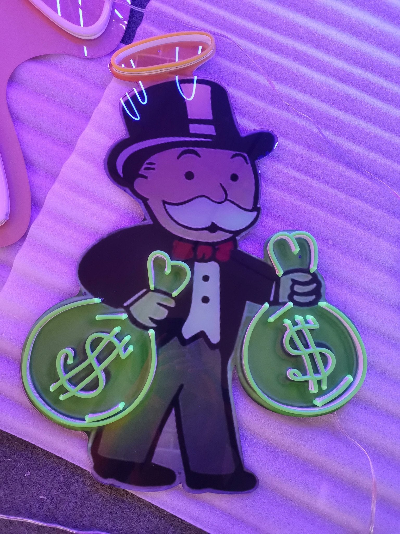 Handmade Monopoly Money Bags Neon Sign - Cool LED Light for Home Bar, Office, and Stock Trader Den - Crossover Lighting Shop