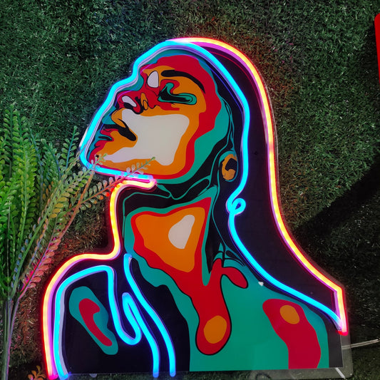 Wow Lady Pop Art LED Neon Sign - 3D Acrylic Portrait Wall Decor - Crossover Lighting Shop